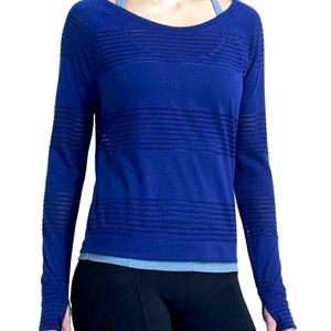 Athleta Limitless Long Sleeve Top Mesh Thumbholes Shirt Cobalt Blue Medium M EUC